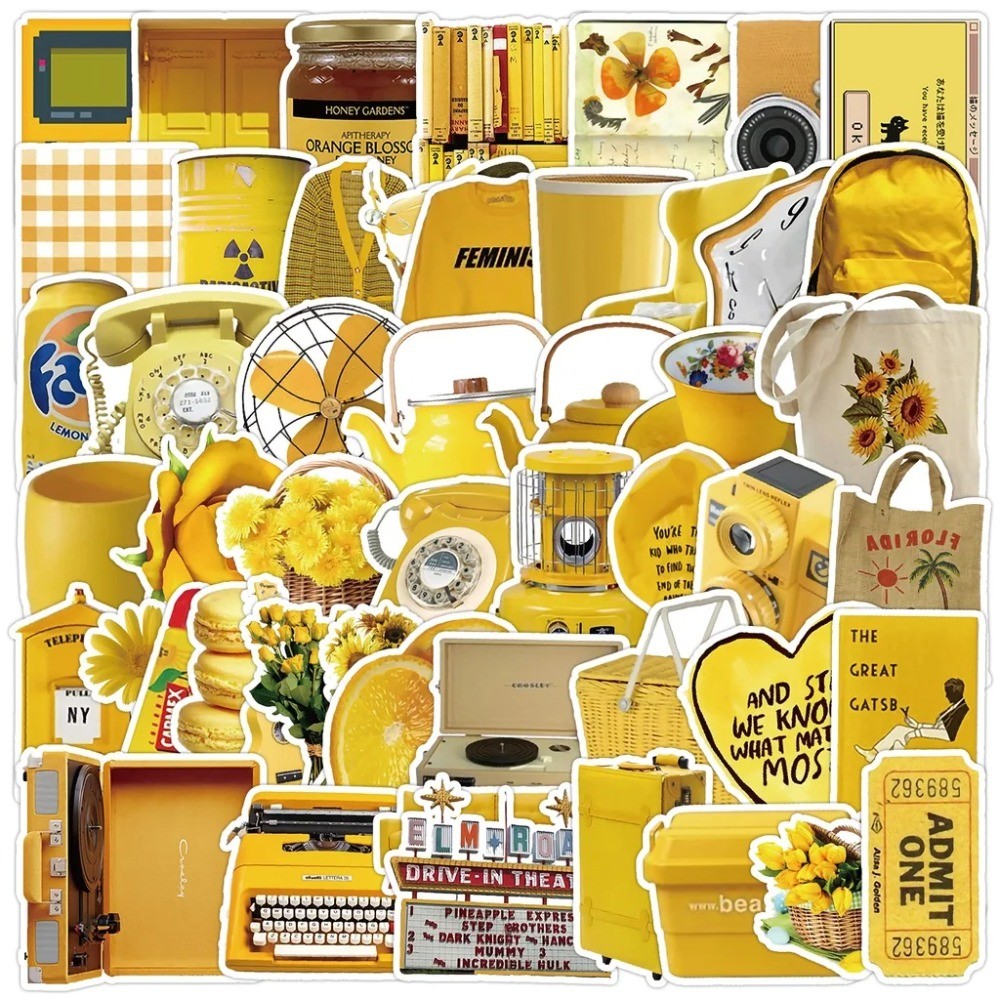 Yellow Laptop Accessories - 50 Pcs Aesthetic Yellow Vintage Stickers